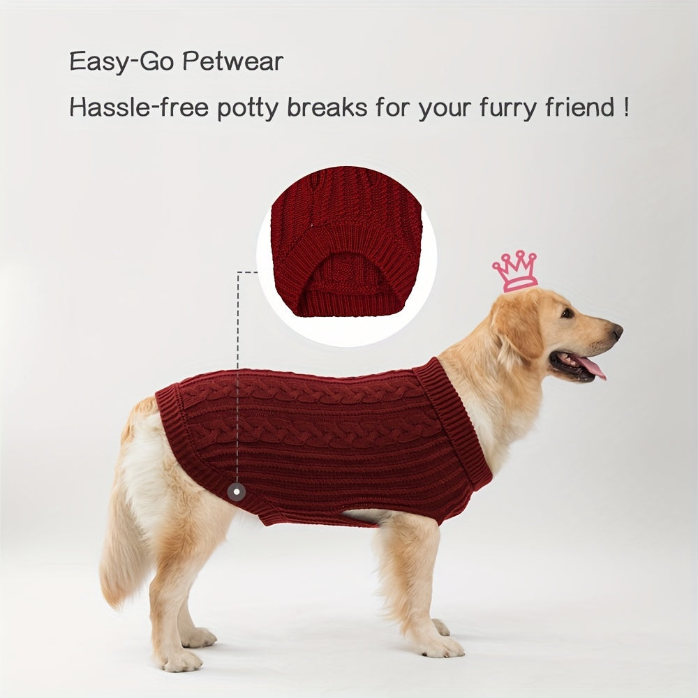 1pc Cozy Pet Knit Sweater - Warm Dog Clothes for Autumn and Winter - Soft, Plain Color, Knitted Design, Pet Friendly, Seasonal Apparel