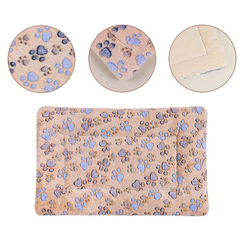All-Season Dirt-Resistant Rectangular Pet Blanket - Comfortable Dog Paw Heart Print Pet Bed, 1pc