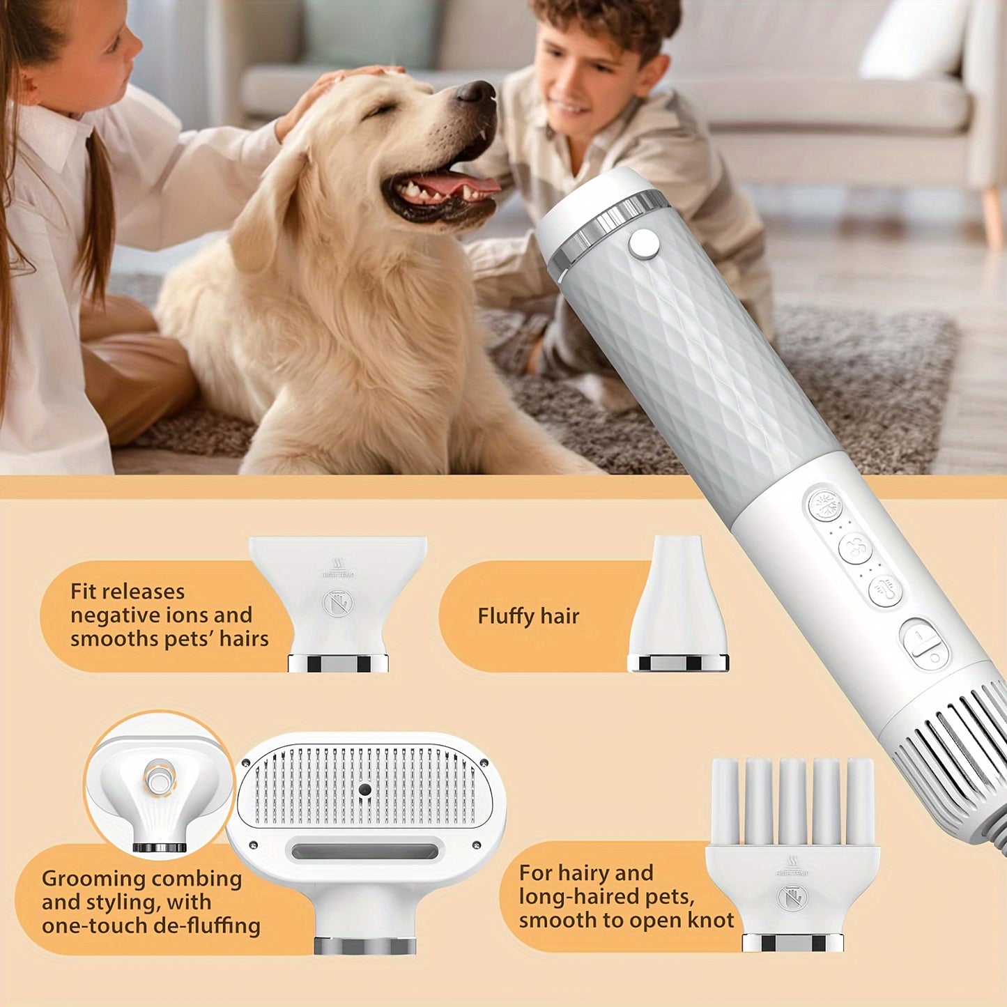 5-in-1 Portable Handheld Dog Hair Dryer - Advanced Smart Temperature Adjustment, Detachable Grooming Brush, Pet Washing Station, Travel-Friendly Design, Compact and Lightweight for Easy Use - Perfect for Home and Travel Pet C