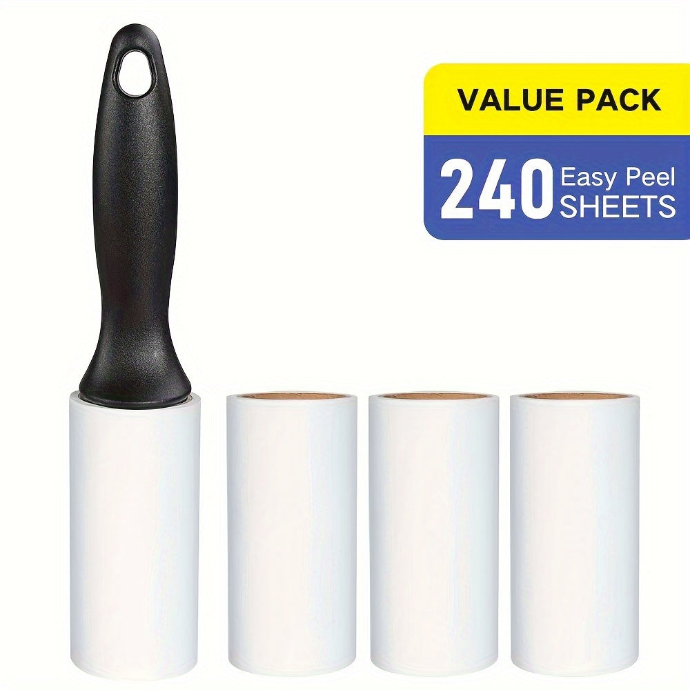 1 Handle With 4 Refills Pack 240 Sheet Sticky Lint Roller Pet Hair Remover For Clothes