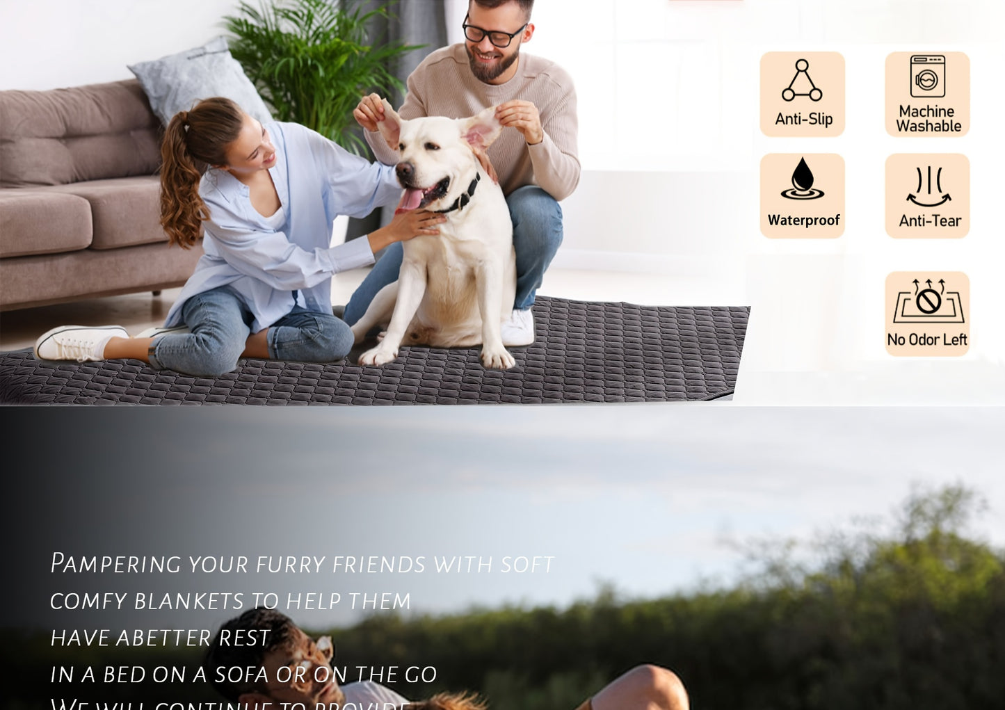 Waterproof & Non-Slip Dog Mattress Cover for Beds, Sofas, Cars | Super Soft Pet Blanket with Incontinence Protection | Machine Washable Furniture Protector Pad, Puppy Bedspread, Durable Dog Carpet