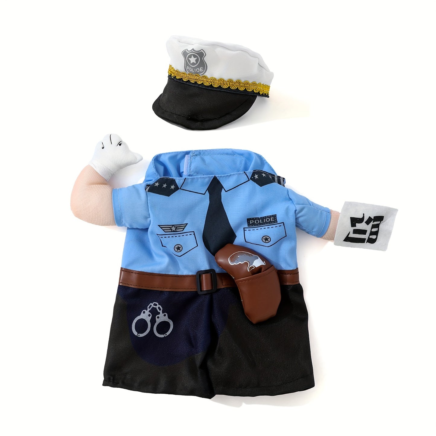 Adorable Small Breed Pet Policeman Costume - Polyester Knit Fabric, Cool Outfit with Hat for Christmas Halloween Party, Fun Cat Clothes for Small Dogs and Cats