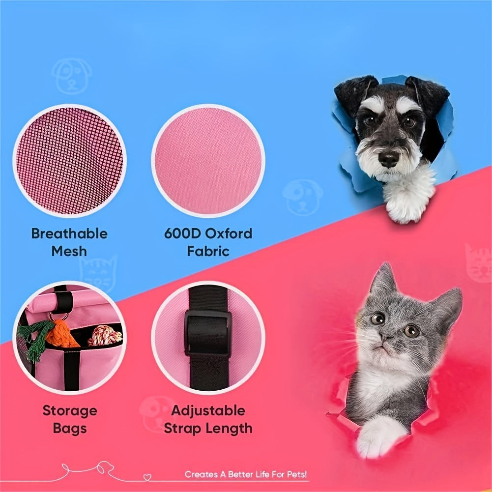 Pet Car Booster Seat For Dog Cat Portable And Breathable Bag With Seat Belt Dog Carrier Safety Stable For Travel Look Out With Clip On Leash With PVC Tube Christmas Gift