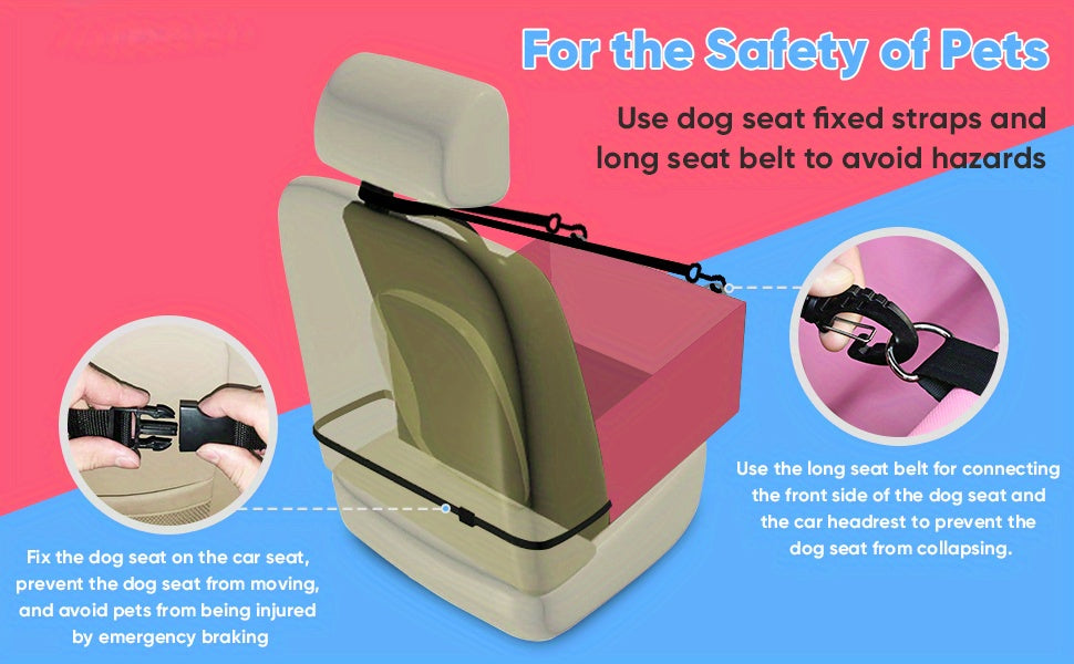 Pet Car Booster Seat For Dog Cat Portable And Breathable Bag With Seat Belt Dog Carrier Safety Stable For Travel Look Out With Clip On Leash With PVC Tube Christmas Gift