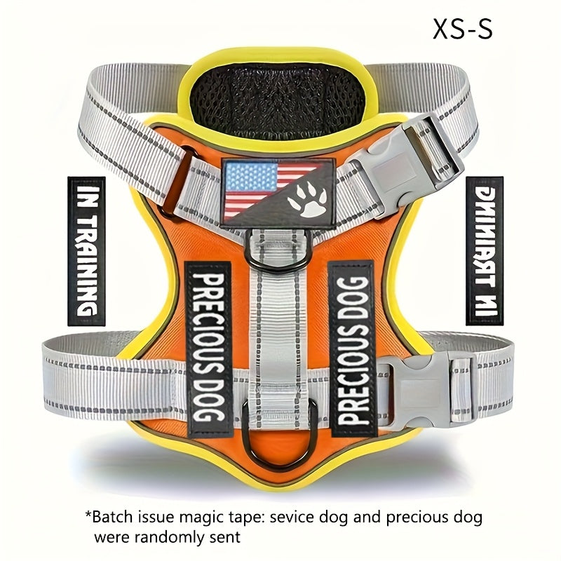 Service Dog Harness, Reflective Dog Vest Harness with 5pcs Patches, Adjustable Soft Oxford Pet Harness, Inner Layer Mesh, Easy to Control for Small Medium Large Dogs Random Buckle