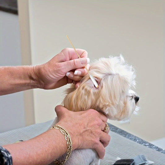 200pcs 6-Inch Long Bamboo Pet Swabs with Soft White Cotton Tips - Gentle Ear Cleaning for Dogs & Cats, Ideal for Home Use, Pet Grooming Supplies, Pet Care Essentials, Simple Design, Durable Construction