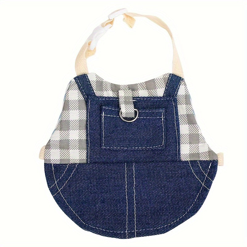 Durable Canvas Plaid Denim 1pc Rabbit Harness with Leash - Perfect for Dwarf Rabbits & Young Guinea Pigs - Stylish Pet Traction Rope Accessory