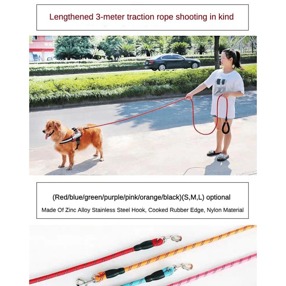 Dog Nylon Leash Lengthened And Reflective Round Rope Small And Medium Cats Dogs Leash Pet Traction Rope