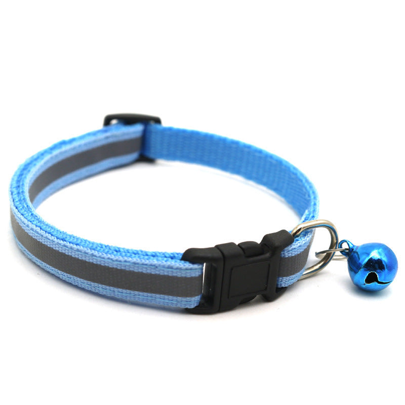 Reflective Safety Cat Collar With Bell - Adjustable, Durable Polyester Pet Neck Strap For Nighttime Visibility