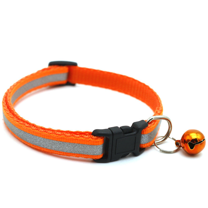 Reflective Safety Cat Collar With Bell - Adjustable, Durable Polyester Pet Neck Strap For Nighttime Visibility