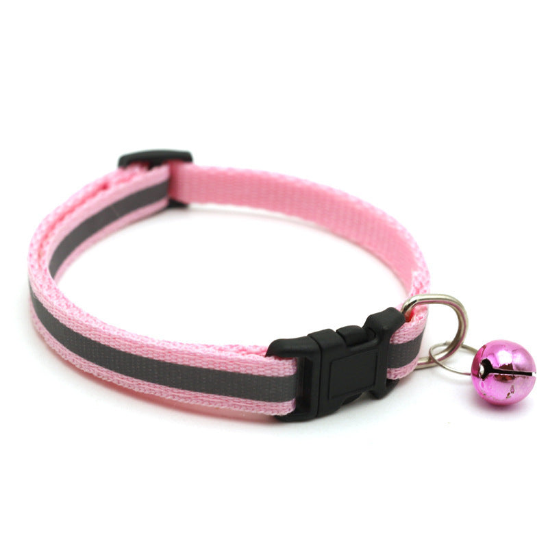 Reflective Safety Cat Collar With Bell - Adjustable, Durable Polyester Pet Neck Strap For Nighttime Visibility