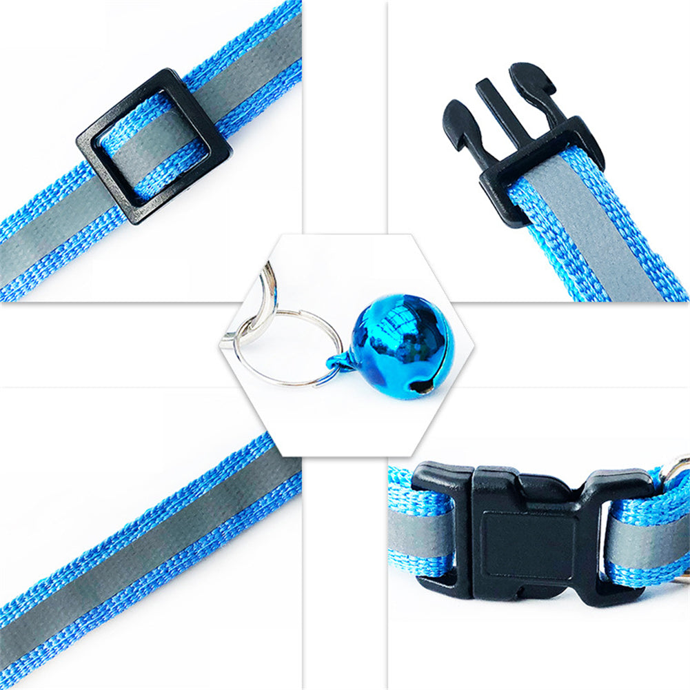 Reflective Safety Cat Collar With Bell - Adjustable, Durable Polyester Pet Neck Strap For Nighttime Visibility