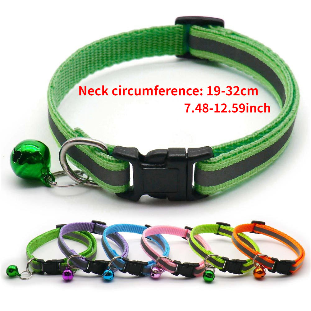 Reflective Safety Cat Collar With Bell - Adjustable, Durable Polyester Pet Neck Strap For Nighttime Visibility