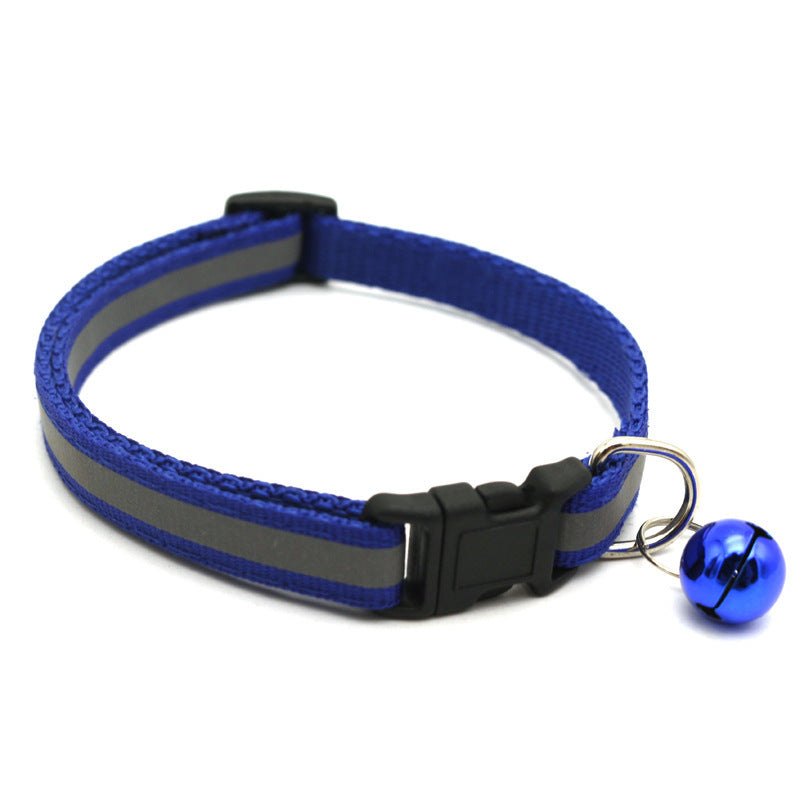 Reflective Safety Cat Collar With Bell - Adjustable, Durable Polyester Pet Neck Strap For Nighttime Visibility