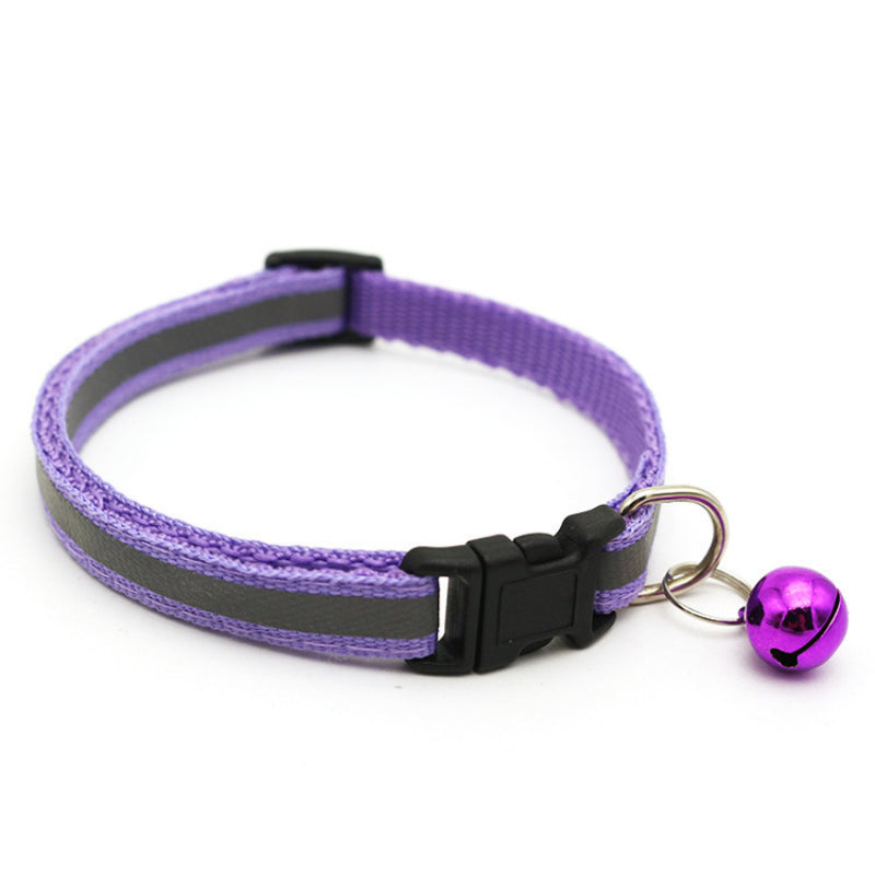 Reflective Safety Cat Collar With Bell - Adjustable, Durable Polyester Pet Neck Strap For Nighttime Visibility
