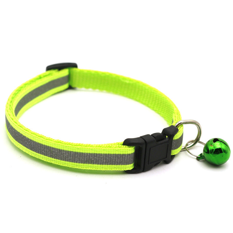 Reflective Safety Cat Collar With Bell - Adjustable, Durable Polyester Pet Neck Strap For Nighttime Visibility