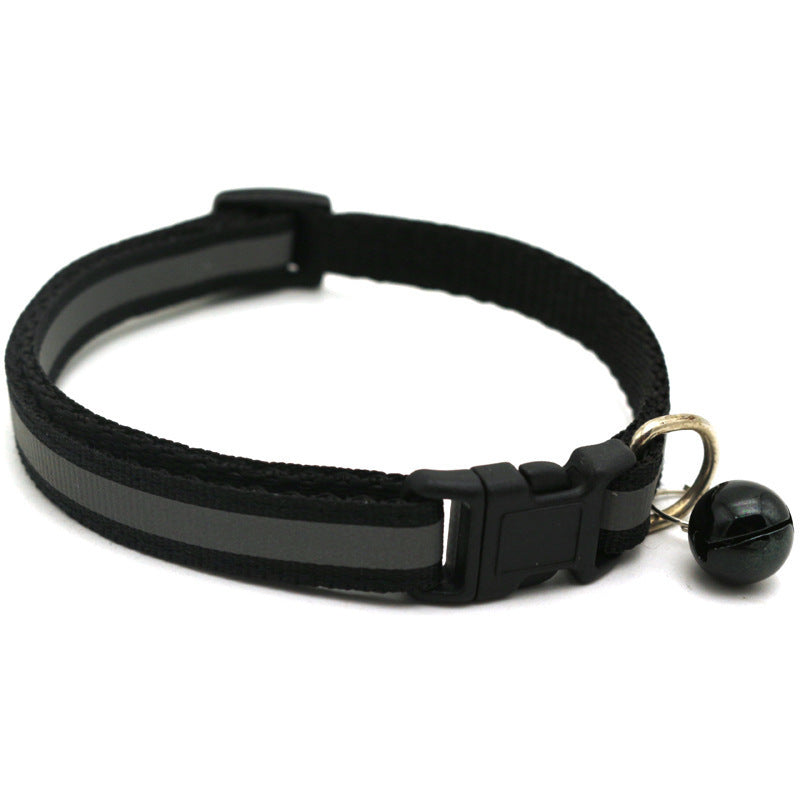 Reflective Safety Cat Collar With Bell - Adjustable, Durable Polyester Pet Neck Strap For Nighttime Visibility