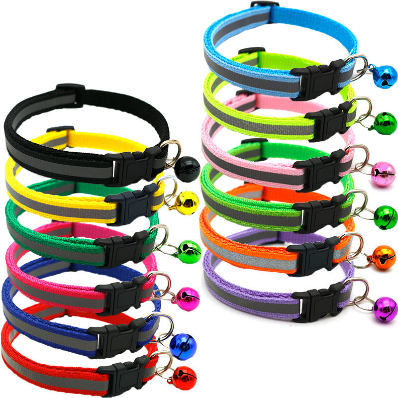 Reflective Safety Cat Collar With Bell - Adjustable, Durable Polyester Pet Neck Strap For Nighttime Visibility