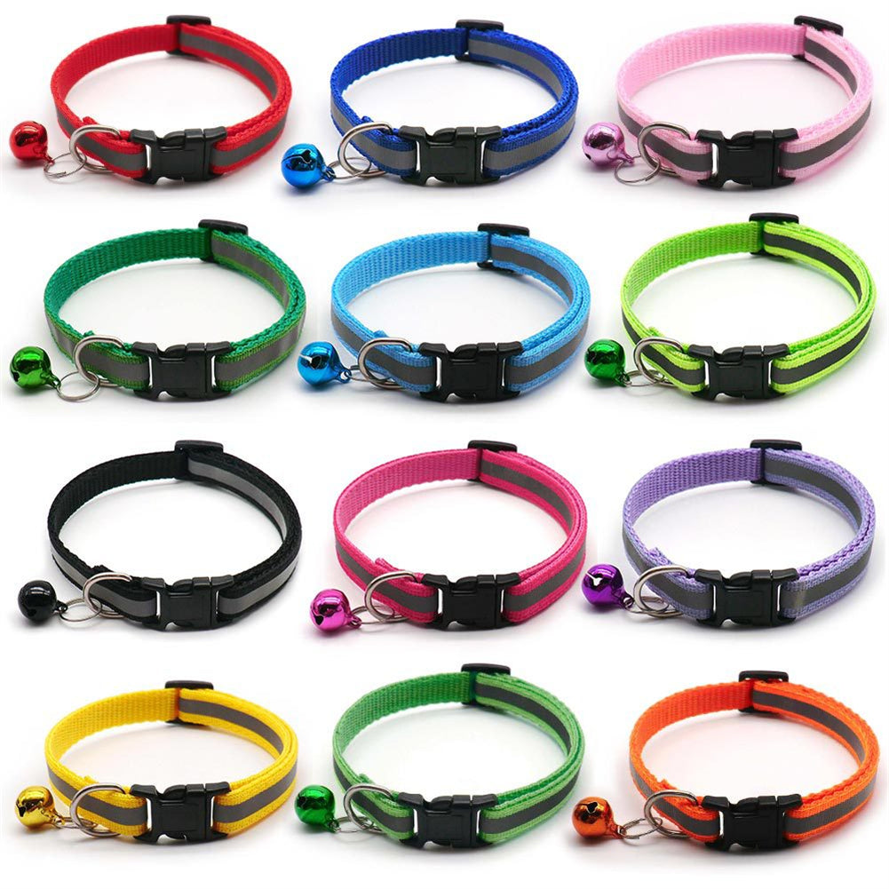 Reflective Safety Cat Collar With Bell - Adjustable, Durable Polyester Pet Neck Strap For Nighttime Visibility