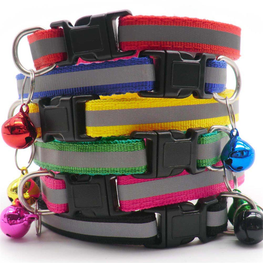 Reflective Safety Cat Collar With Bell - Adjustable, Durable Polyester Pet Neck Strap For Nighttime Visibility