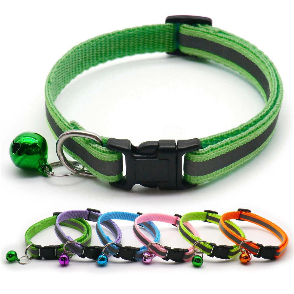 Reflective Safety Cat Collar With Bell - Adjustable, Durable Polyester Pet Neck Strap For Nighttime Visibility