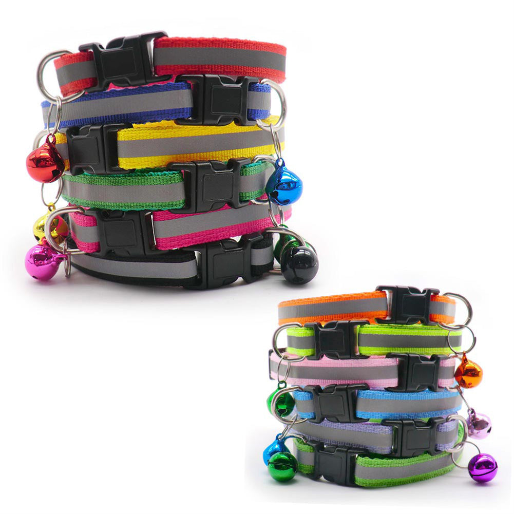 Reflective Safety Cat Collar With Bell - Adjustable, Durable Polyester Pet Neck Strap For Nighttime Visibility