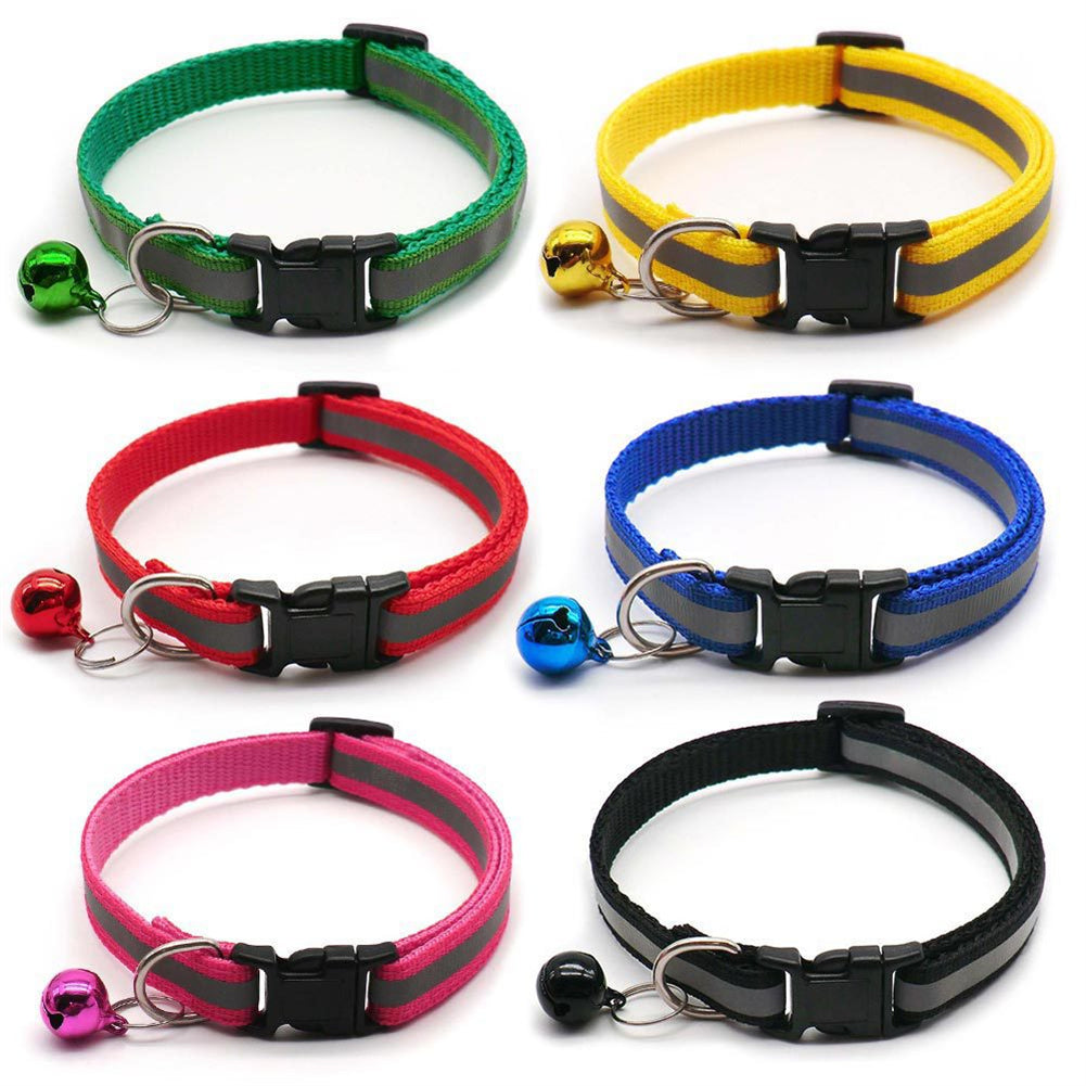 Reflective Safety Cat Collar With Bell - Adjustable, Durable Polyester Pet Neck Strap For Nighttime Visibility