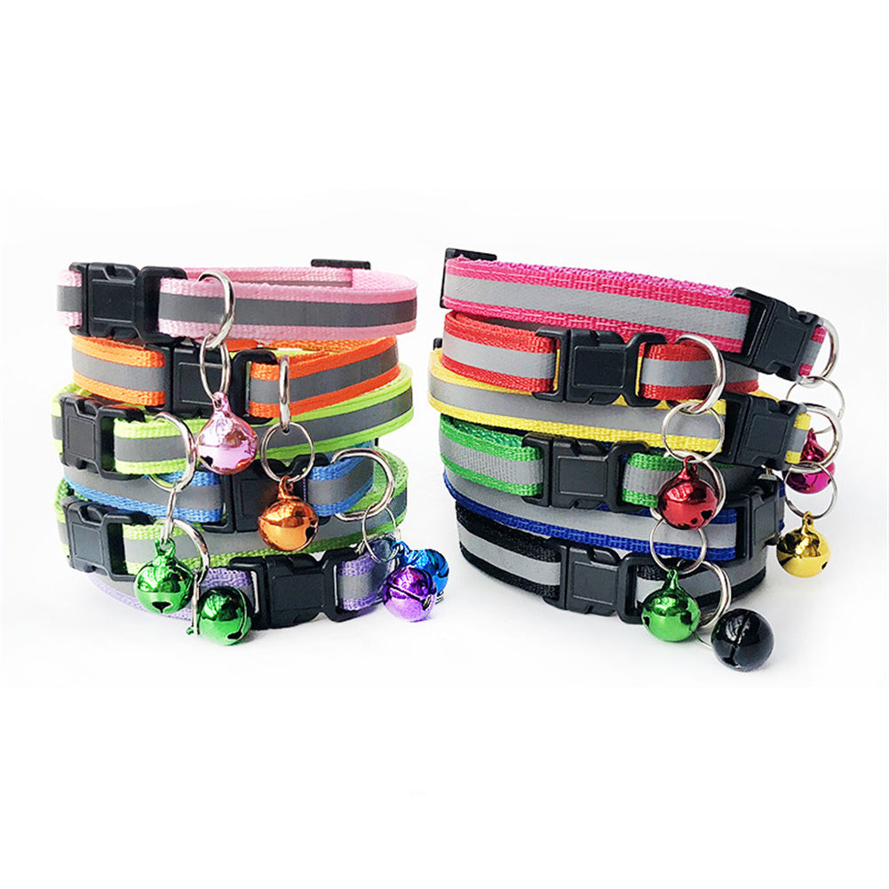 Reflective Safety Cat Collar With Bell - Adjustable, Durable Polyester Pet Neck Strap For Nighttime Visibility