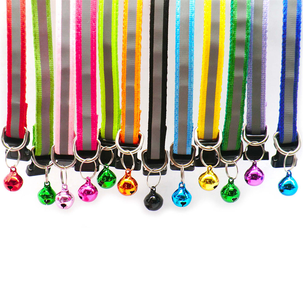 Reflective Safety Cat Collar With Bell - Adjustable, Durable Polyester Pet Neck Strap For Nighttime Visibility