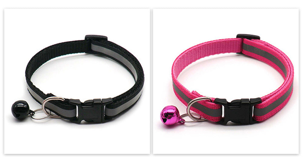 Reflective Safety Cat Collar With Bell - Adjustable, Durable Polyester Pet Neck Strap For Nighttime Visibility