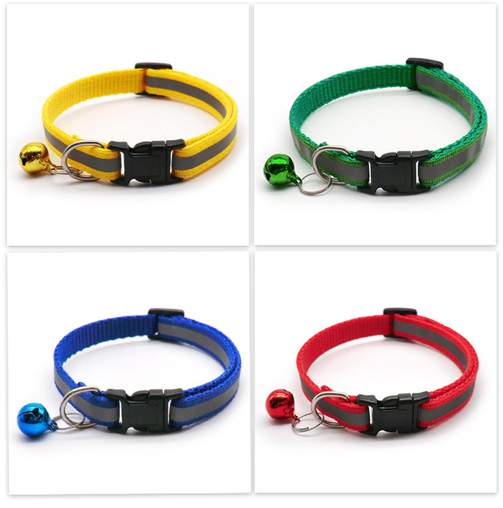 Reflective Safety Cat Collar With Bell - Adjustable, Durable Polyester Pet Neck Strap For Nighttime Visibility