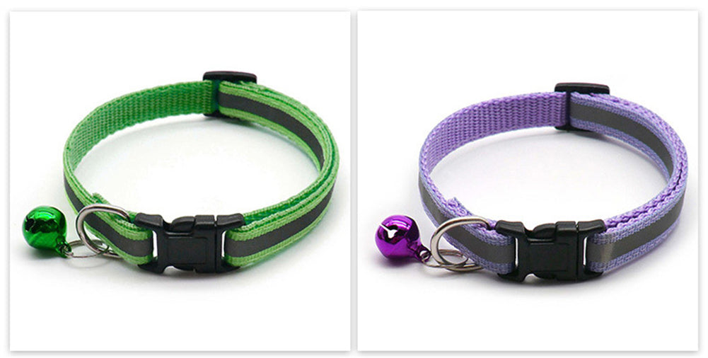 Reflective Safety Cat Collar With Bell - Adjustable, Durable Polyester Pet Neck Strap For Nighttime Visibility