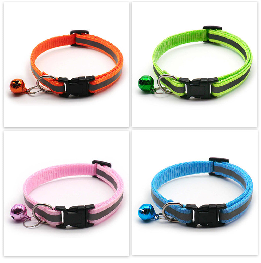 Reflective Safety Cat Collar With Bell - Adjustable, Durable Polyester Pet Neck Strap For Nighttime Visibility