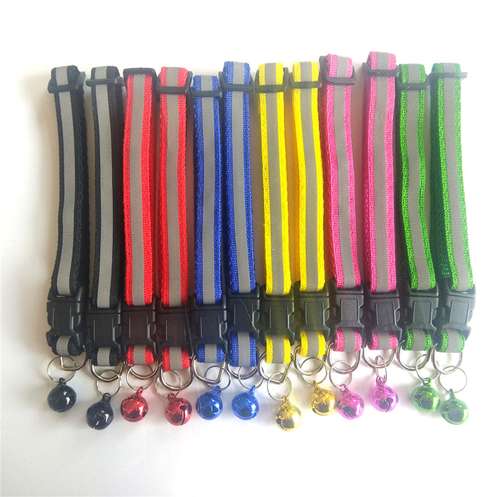 Reflective Safety Cat Collar With Bell - Adjustable, Durable Polyester Pet Neck Strap For Nighttime Visibility