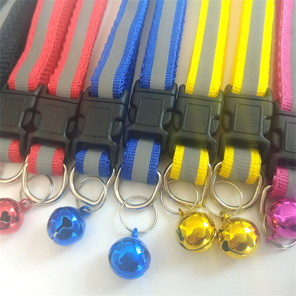 Reflective Safety Cat Collar With Bell - Adjustable, Durable Polyester Pet Neck Strap For Nighttime Visibility