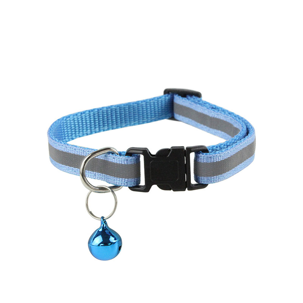 Reflective Safety Cat Collar With Bell - Adjustable, Durable Polyester Pet Neck Strap For Nighttime Visibility