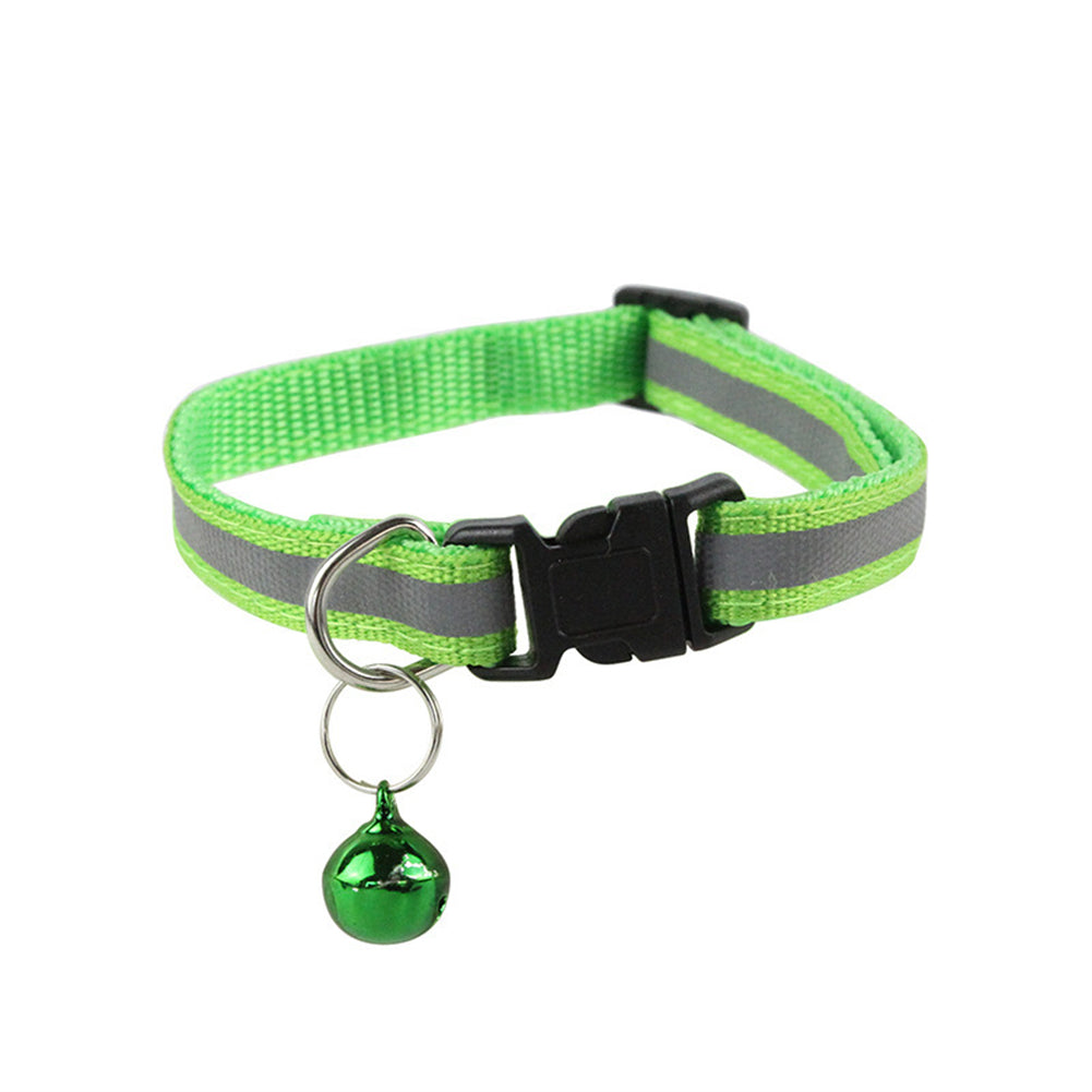 Reflective Safety Cat Collar With Bell - Adjustable, Durable Polyester Pet Neck Strap For Nighttime Visibility