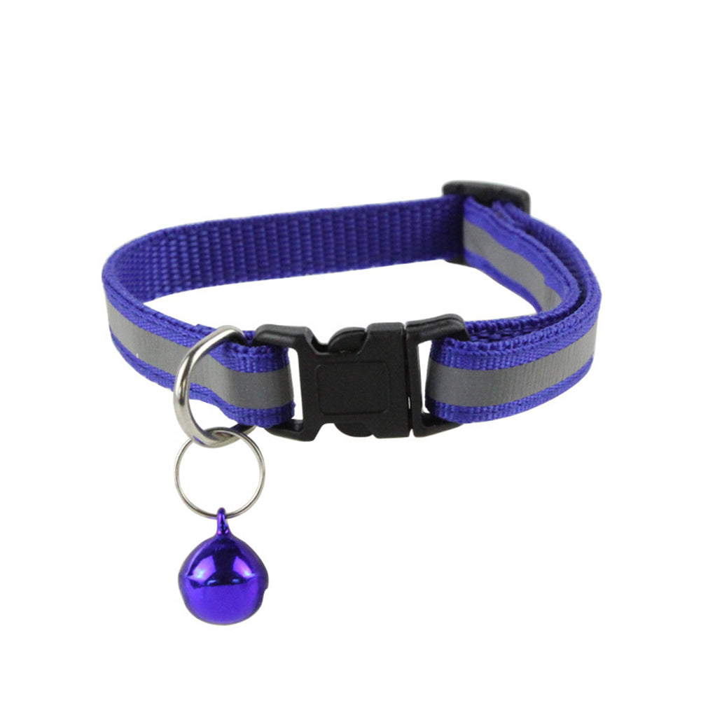 Reflective Safety Cat Collar With Bell - Adjustable, Durable Polyester Pet Neck Strap For Nighttime Visibility