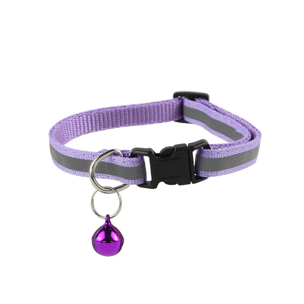 Reflective Safety Cat Collar With Bell - Adjustable, Durable Polyester Pet Neck Strap For Nighttime Visibility