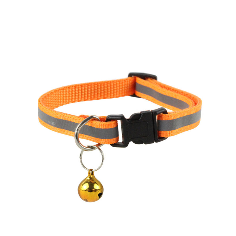 Reflective Safety Cat Collar With Bell - Adjustable, Durable Polyester Pet Neck Strap For Nighttime Visibility