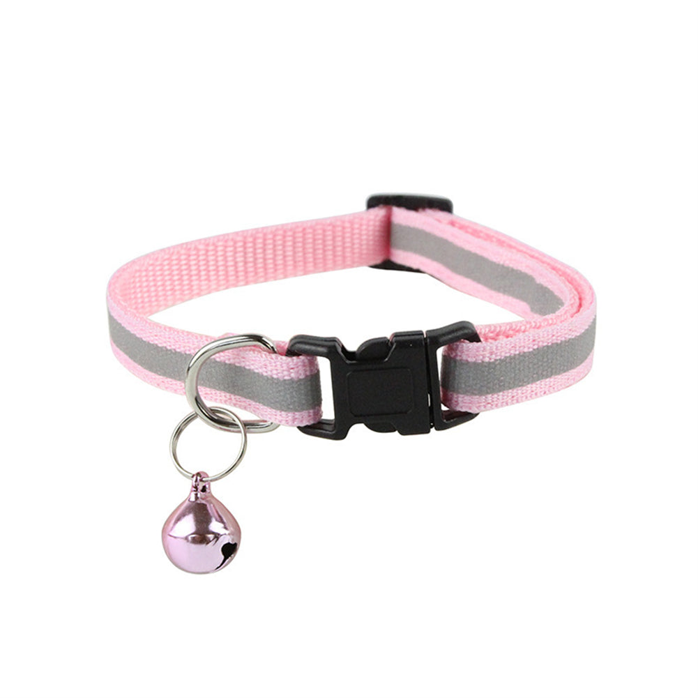 Reflective Safety Cat Collar With Bell - Adjustable, Durable Polyester Pet Neck Strap For Nighttime Visibility