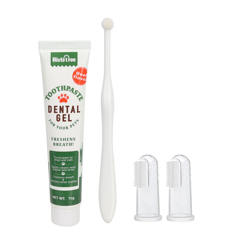 Beef/Vanilla Flavor Pet Tooth Care Set, Dog Toothpaste Dog Teeth Cleaning Brush With 2 Soft Finger Toothbrushes, Pet Oral Dental Care Supplies