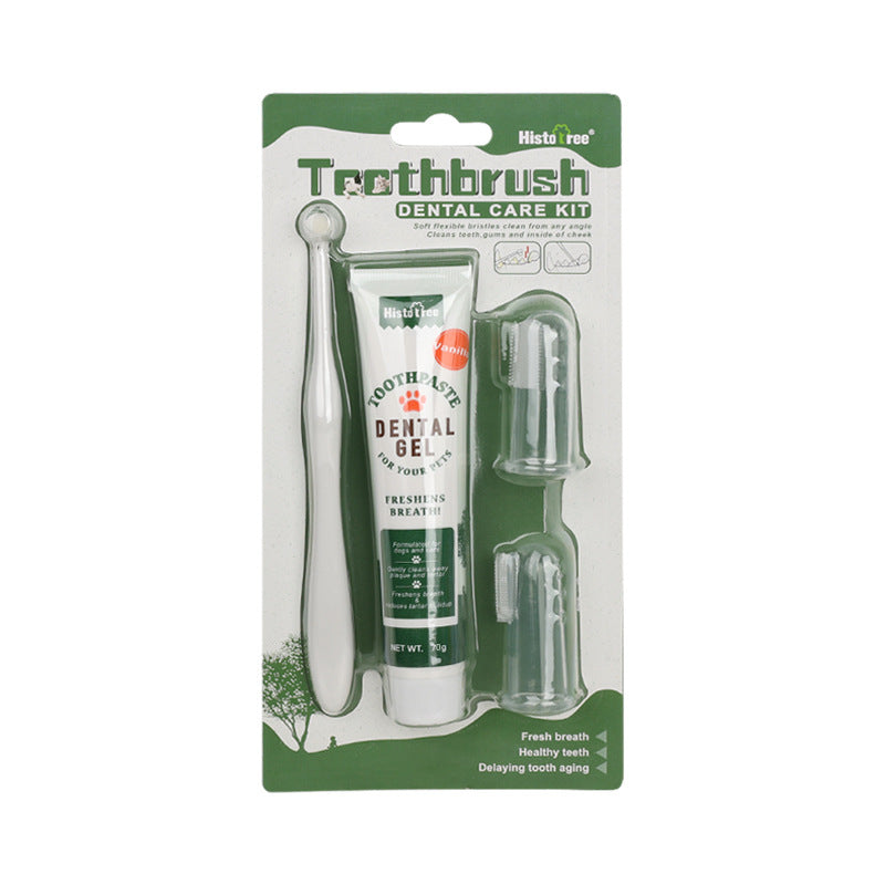 Beef/Vanilla Flavor Pet Tooth Care Set, Dog Toothpaste Dog Teeth Cleaning Brush With 2 Soft Finger Toothbrushes, Pet Oral Dental Care Supplies