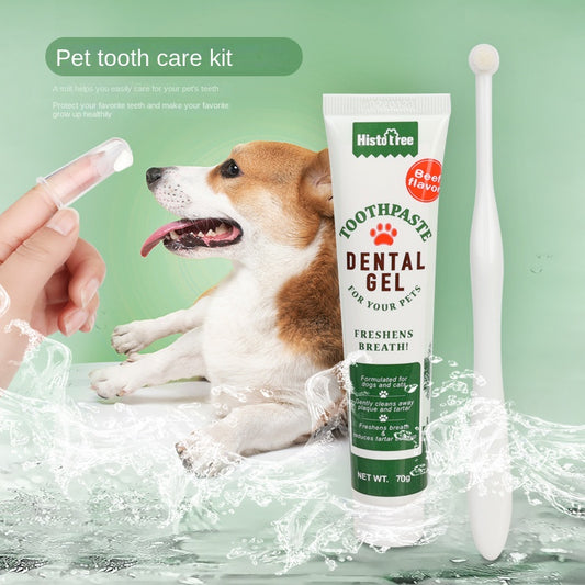 Beef/Vanilla Flavor Pet Tooth Care Set, Dog Toothpaste Dog Teeth Cleaning Brush With 2 Soft Finger Toothbrushes, Pet Oral Dental Care Supplies