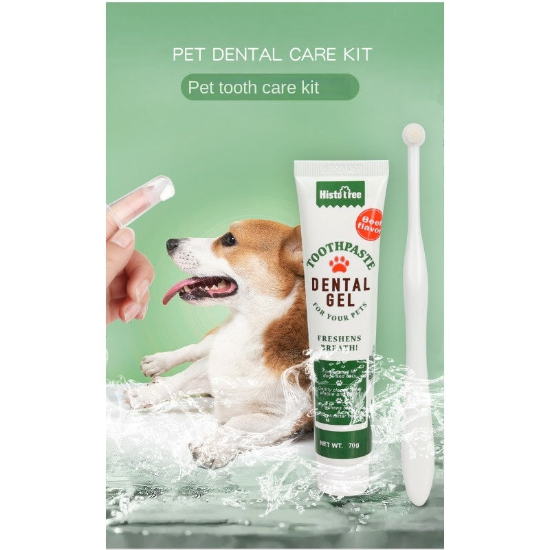Beef/Vanilla Flavor Pet Tooth Care Set, Dog Toothpaste Dog Teeth Cleaning Brush With 2 Soft Finger Toothbrushes, Pet Oral Dental Care Supplies