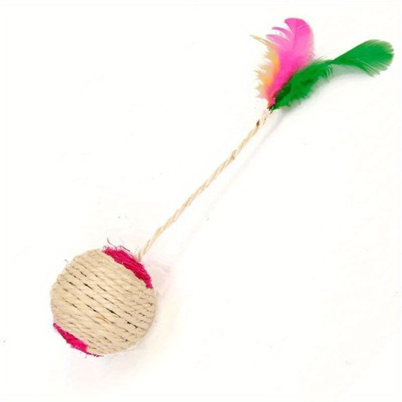 1pc Whisker Wonders Interactive Cat Toy, Sisal Fetch Ball with Feather Teaser, Durable Fiber Material, Small Breed Recommended, No Battery Needed, Pet Play & Training Supplies
