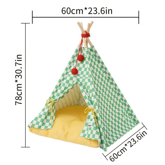 Zeze Cute Pet Tent Pet House Cat Nest Semi-closed Detachable Washable Mat Cat Bed Four Seasons Universal Cat Bed With Checkerboard Pattern