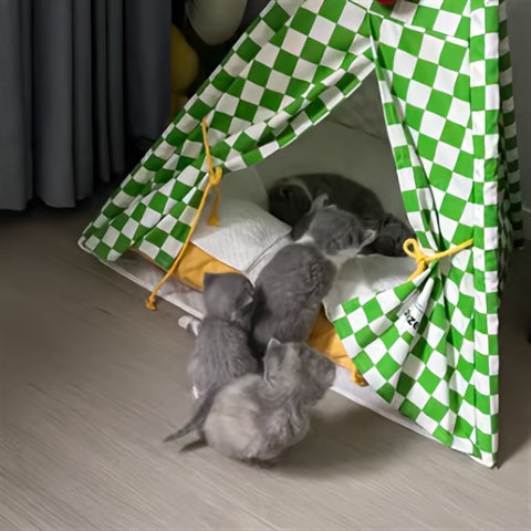 Zeze Cute Pet Tent Pet House Cat Nest Semi-closed Detachable Washable Mat Cat Bed Four Seasons Universal Cat Bed With Checkerboard Pattern