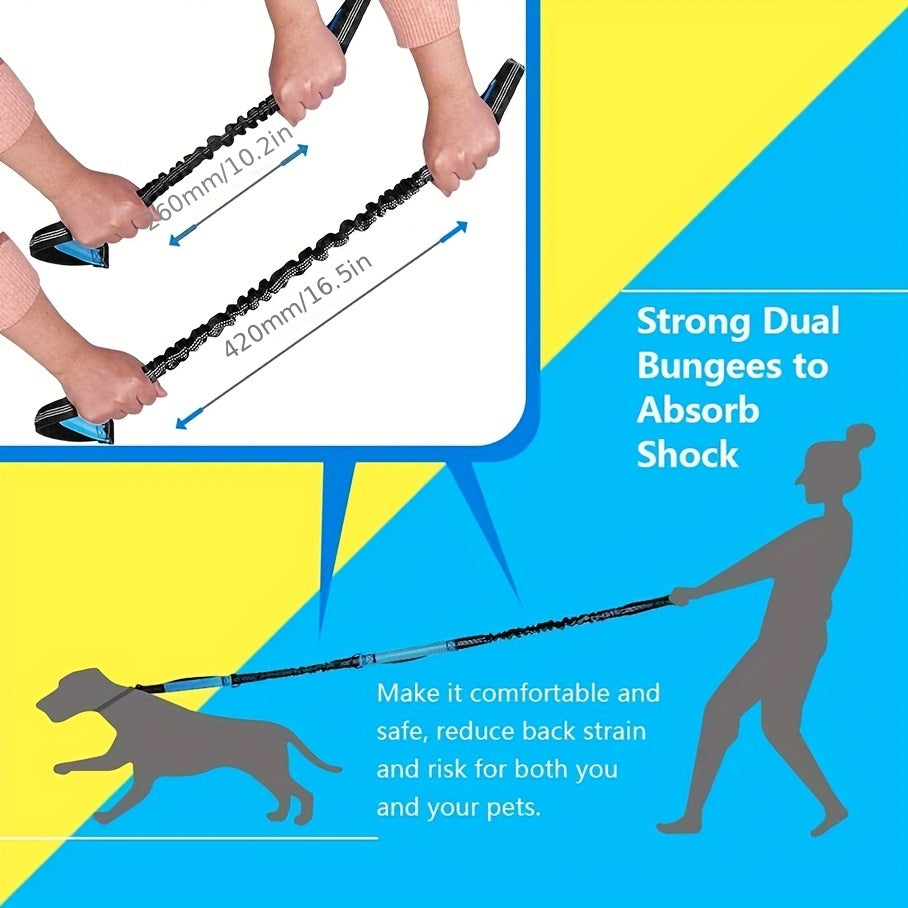 Hands-Free Adjustable Double Handle Dog Leash - Elastic Retractable Rope for Large and Medium Dogs - Perfect for Running, Jogging, and Walking with Your Pet