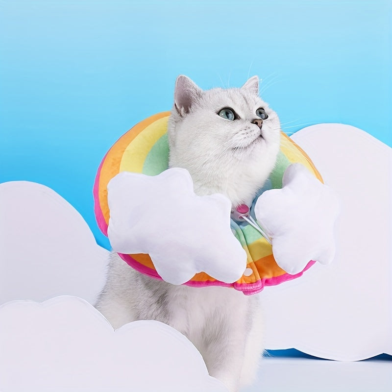 Zeze Cat Plush Rainbow Shape Soft Elizabethan Adjustable Collar For Cat Wound Healing Protective, Pet Elizabethan Collar For Cats, Mini Dogs And Rabbit